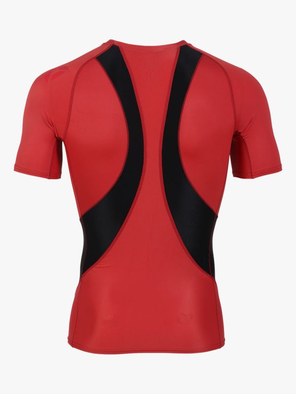 WARRIX เสื้อรัดกล้ามคอกลมแขนสั้นผู้ชาย-Red-ดำ