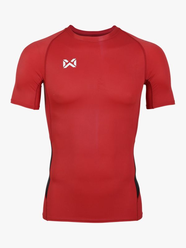 WARRIX เสื้อรัดกล้ามคอกลมแขนสั้นผู้ชาย-Red-ดำ