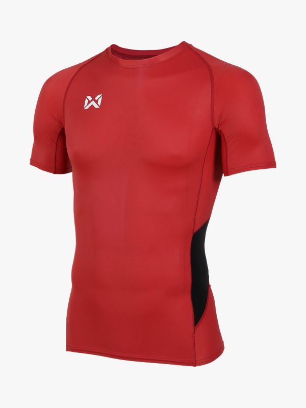 WARRIX เสื้อรัดกล้ามคอกลมแขนสั้นผู้ชาย-Red-ดำ