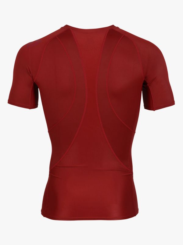 WARRIX เสื้อรัดกล้ามคอวีแขนสั้นผู้ชาย-Redเข้ม