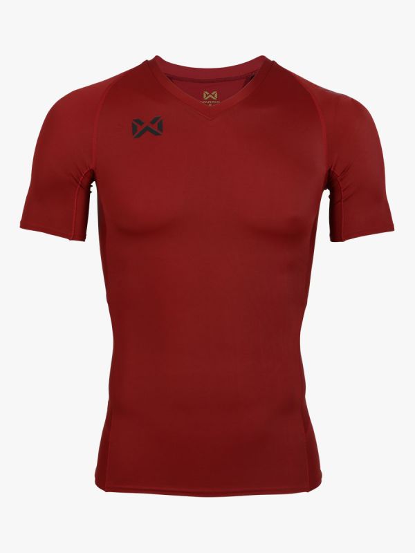 WARRIX เสื้อรัดกล้ามคอวีแขนสั้นผู้ชาย-Redเข้ม