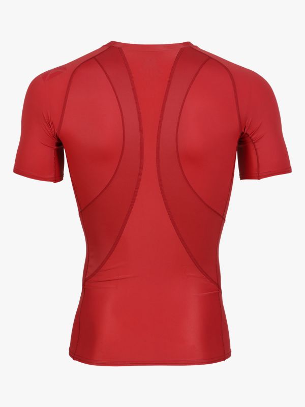 WARRIX เสื้อรัดกล้ามคอวีแขนสั้นผู้ชาย-Redเข้ม