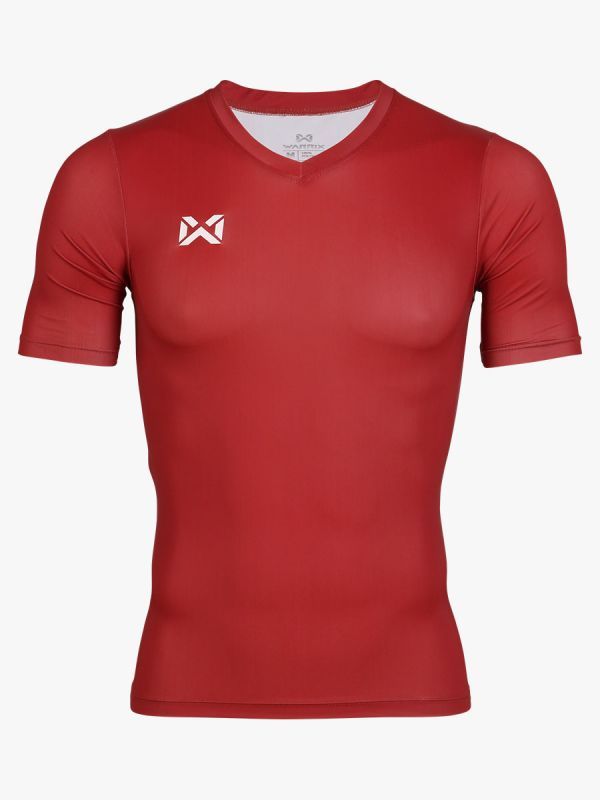 WARRIX เสื้อรัดกล้ามคอวีแขนสั้นผู้ชาย-Red