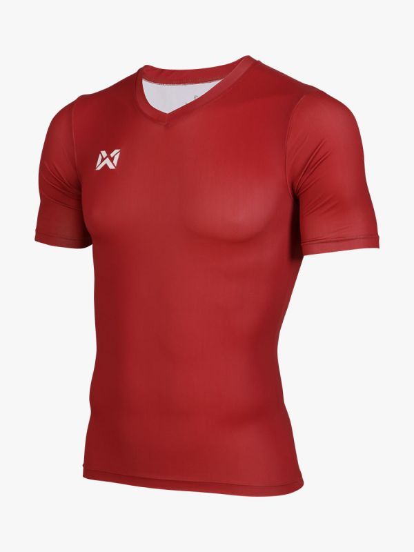 WARRIX เสื้อรัดกล้ามคอวีแขนสั้นผู้ชาย-Red