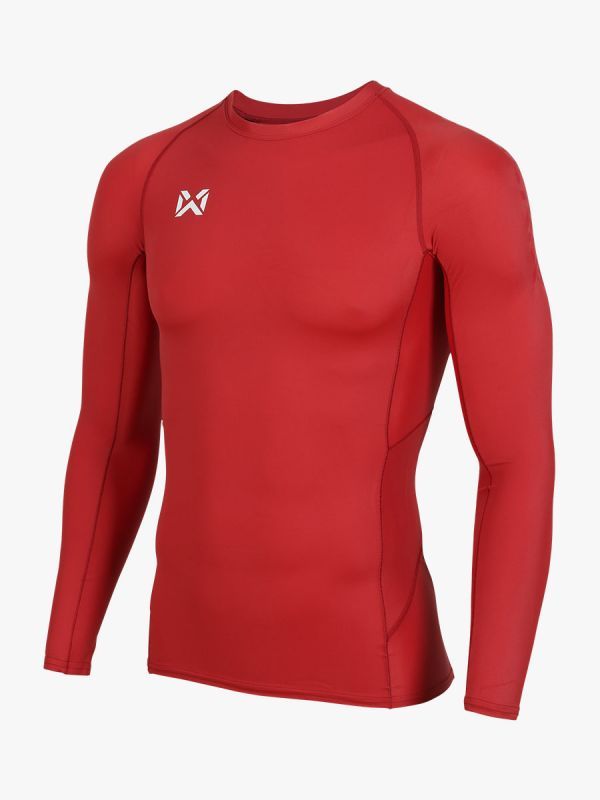 WARRIX เสื้อรัดกล้ามคอกลมแขนยาวผู้ชาย-Red