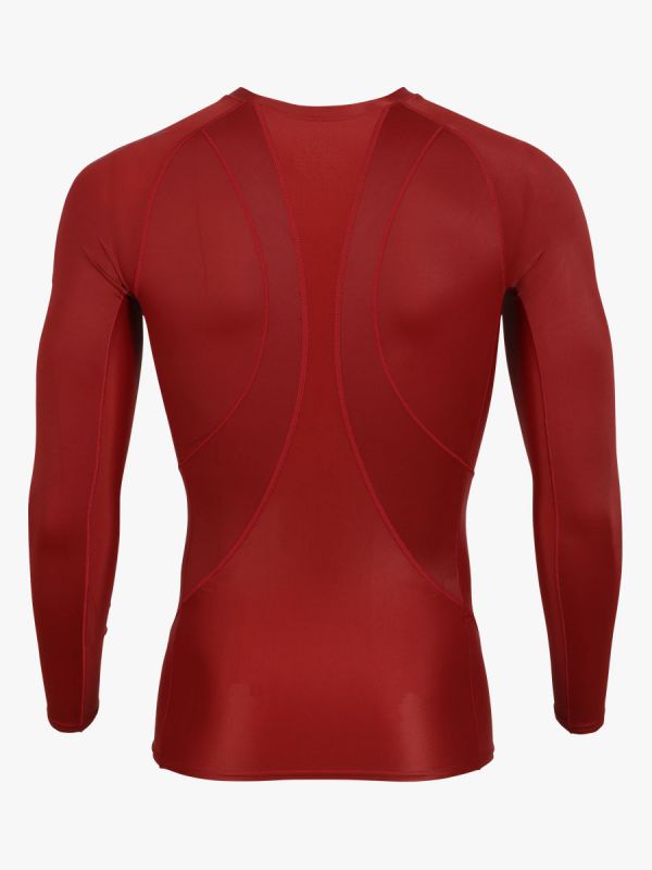 WARRIX เสื้อรัดกล้ามคอวีแขนยาวผู้ชาย-Redเข้ม